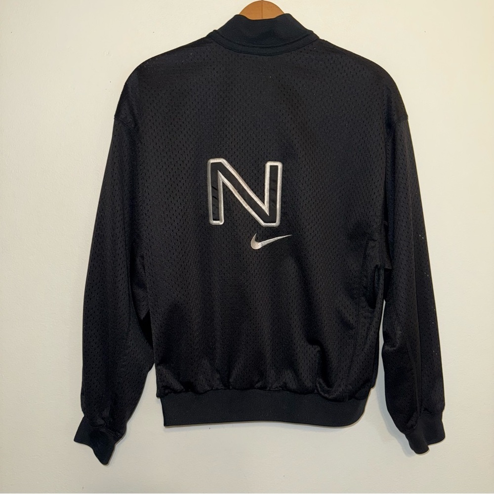 Nike Vintage Zip Up Jacket Big Logo Women Size L (12-14) Mesh Fishnet Black